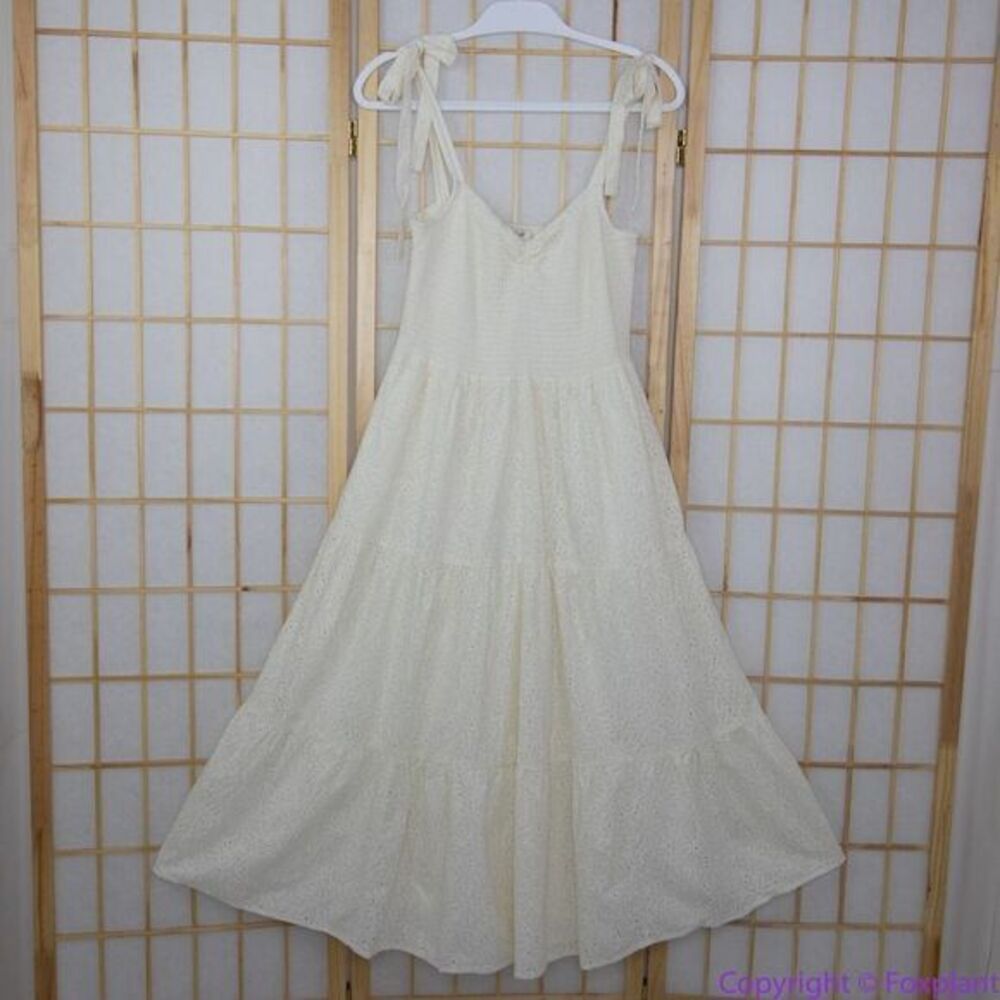 NEW Madewell Eyelet Lucie Tie-Strap Tiered Midi Dress, M - Picture 4 of 16